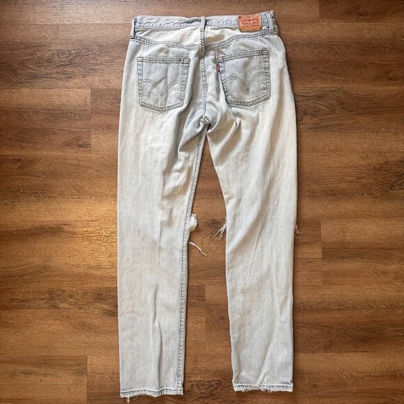 Levi's Jeans Mens 29x31 Light Blue 501 Distressed Ripped Cotton Denim Pants - Picture 2 of 7